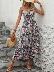 Ladies holiday style printed suspender dress