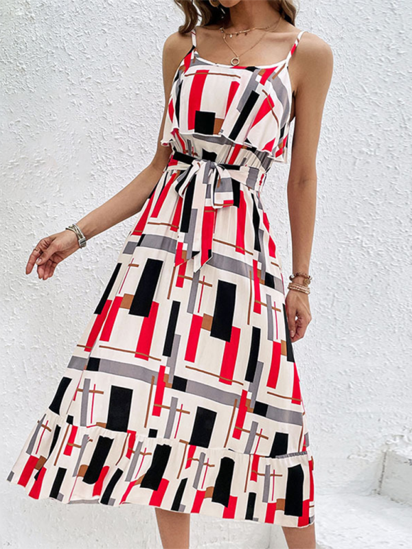 resort style striped print lace-up dress