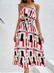 resort style striped print lace-up dress