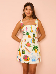 Casual Printed Sleeveless Vest Spliced Lace-Up Dress