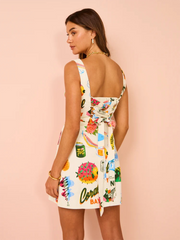 Casual Printed Sleeveless Vest Spliced Lace-Up Dress