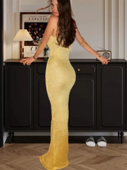 sexy U-neck slim fit sequined hip sleeveless vest dress
