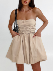Sexy tube top dress with waist-hugging temperament white dress A-line puffy skirt