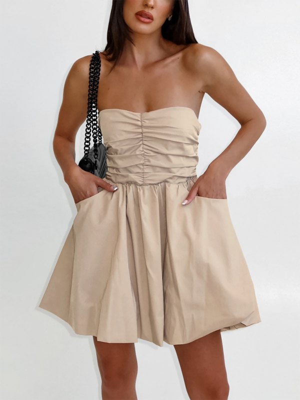 Sexy tube top dress with waist-hugging temperament white dress A-line puffy skirt