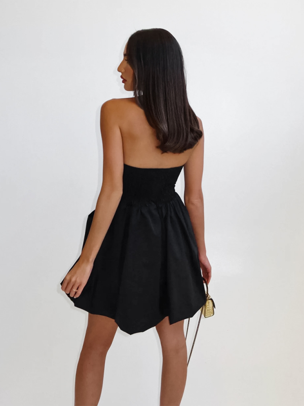 Sexy tube top dress with waist-hugging temperament white dress A-line puffy skirt
