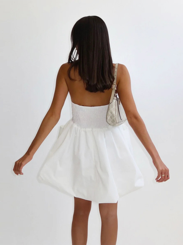 Sexy tube top dress with waist-hugging temperament white dress A-line puffy skirt