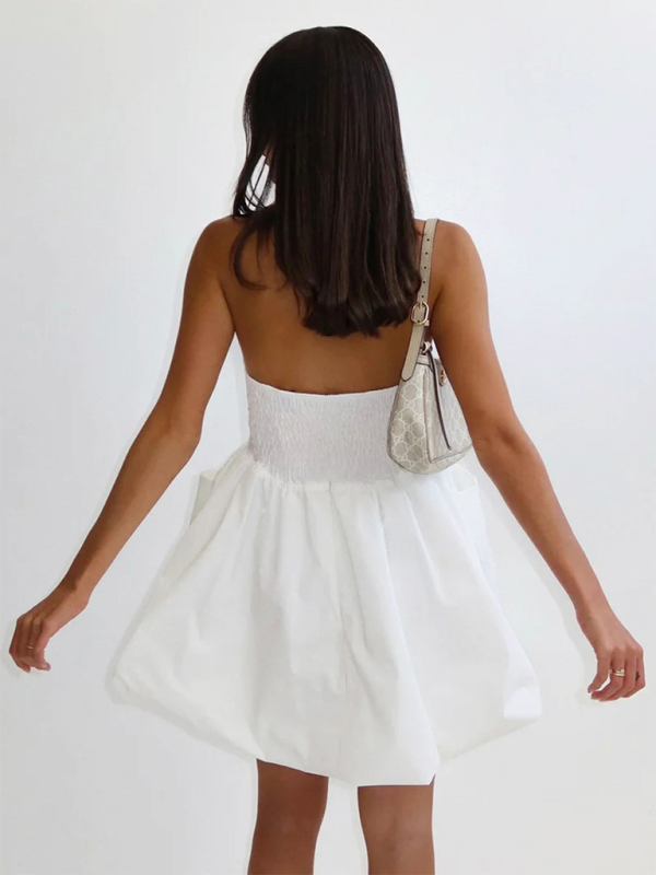 Sexy tube top dress with waist-hugging temperament white dress A-line puffy skirt