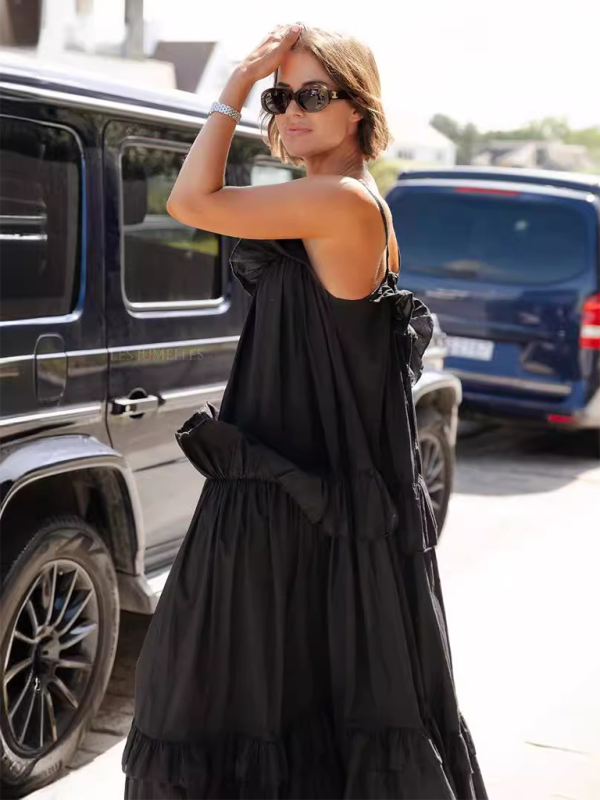 holiday style ruffled long dress with long swing and elegant beach dress