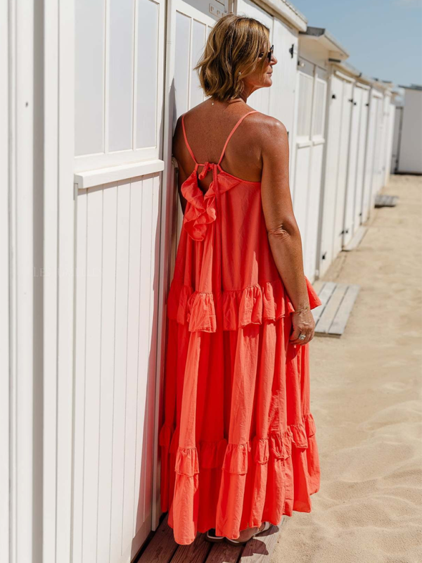 holiday style ruffled long dress with long swing and elegant beach dress