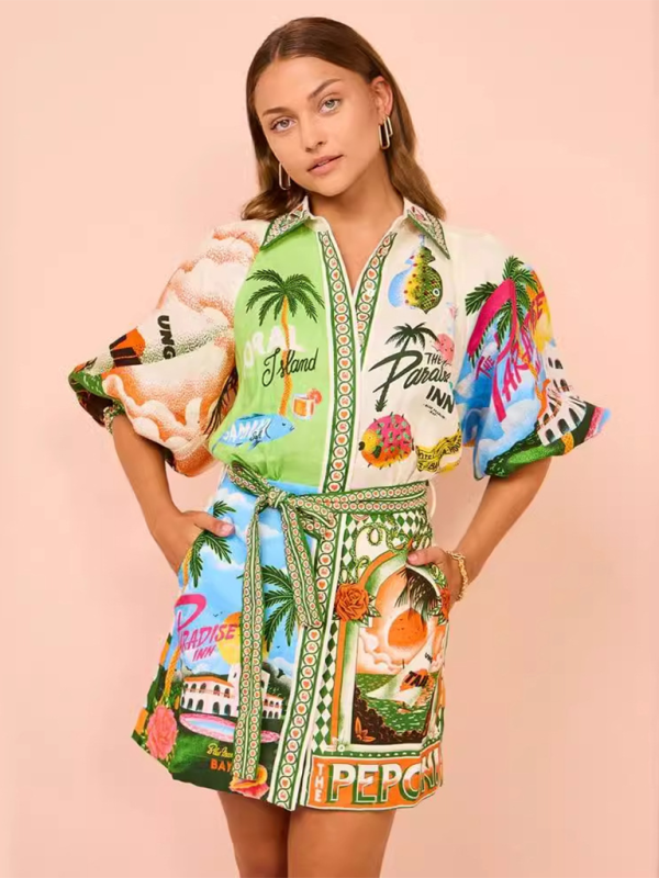 Casual printed versatile cardigan shirt with dress