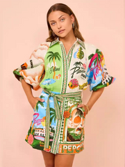 Casual printed versatile cardigan shirt with dress