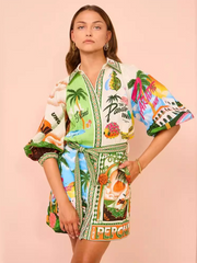 Casual printed versatile cardigan shirt with dress