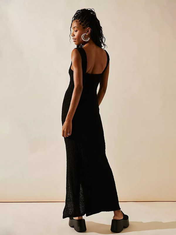 style ladies sexy hot girl solid color waist slit dress