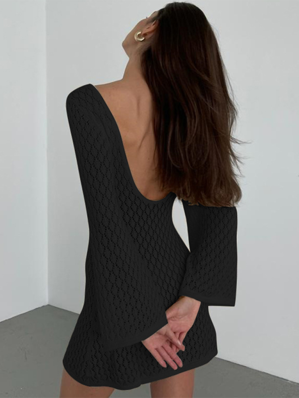 Swimwearbeach dress solid color sexy knitted hollow bikini swimsuit cover up sun protection clothing