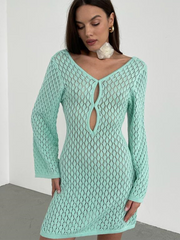 Swimwearbeach dress solid color sexy knitted hollow bikini swimsuit cover up sun protection clothing