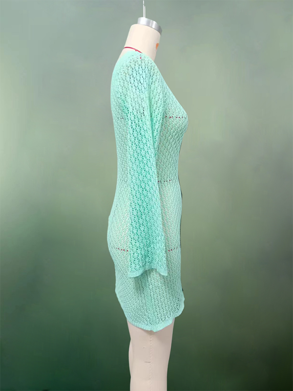 Swimwearbeach dress solid color sexy knitted hollow bikini swimsuit cover up sun protection clothing