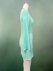 Swimwearbeach dress solid color sexy knitted hollow bikini swimsuit cover up sun protection clothing