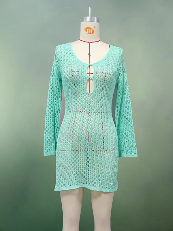 Swimwearbeach dress solid color sexy knitted hollow bikini swimsuit cover up sun protection clothing