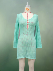 Swimwearbeach dress solid color sexy knitted hollow bikini swimsuit cover up sun protection clothing