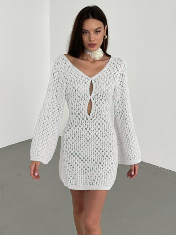 Swimwearbeach dress solid color sexy knitted hollow bikini swimsuit cover up sun protection clothing