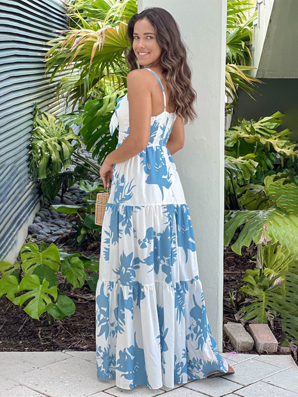 style printed suspender holiday maxi dress hollow lace dress