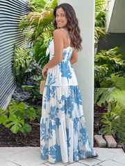 style printed suspender holiday maxi dress hollow lace dress