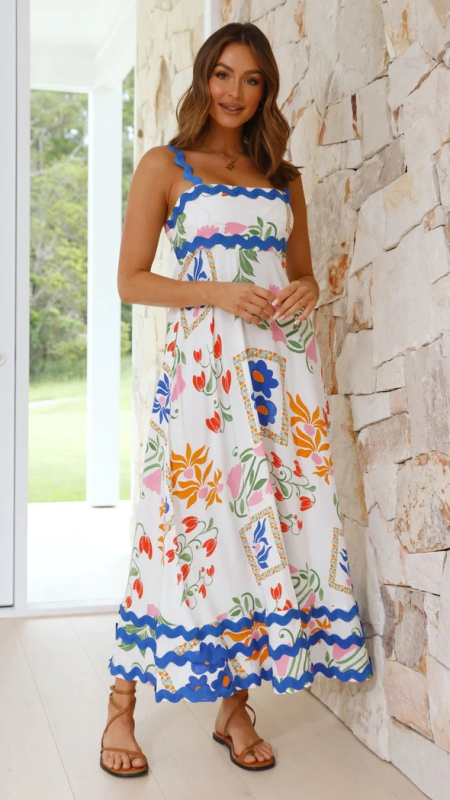 style small floral wave sling a-line dress