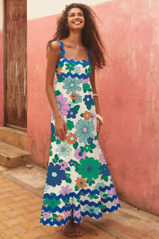 style small floral wave sling a-line dress