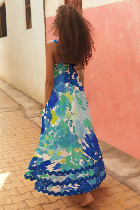 style small floral wave sling a-line dress