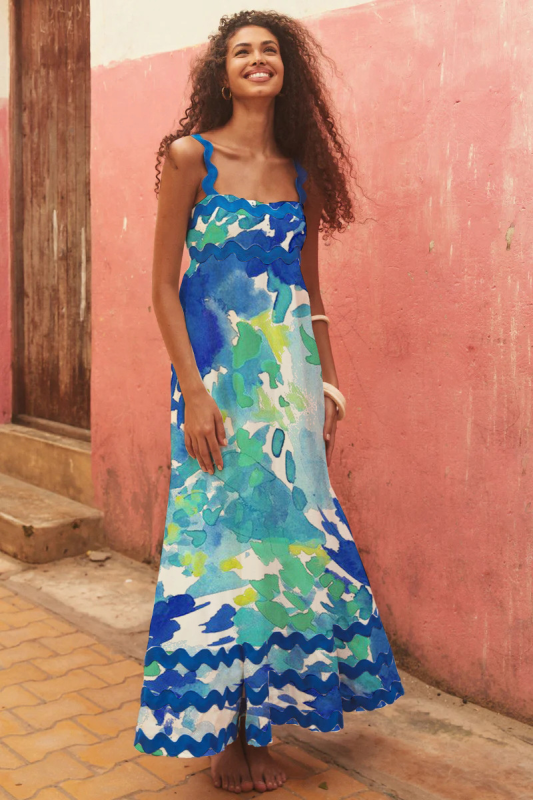 style small floral wave sling a-line dress