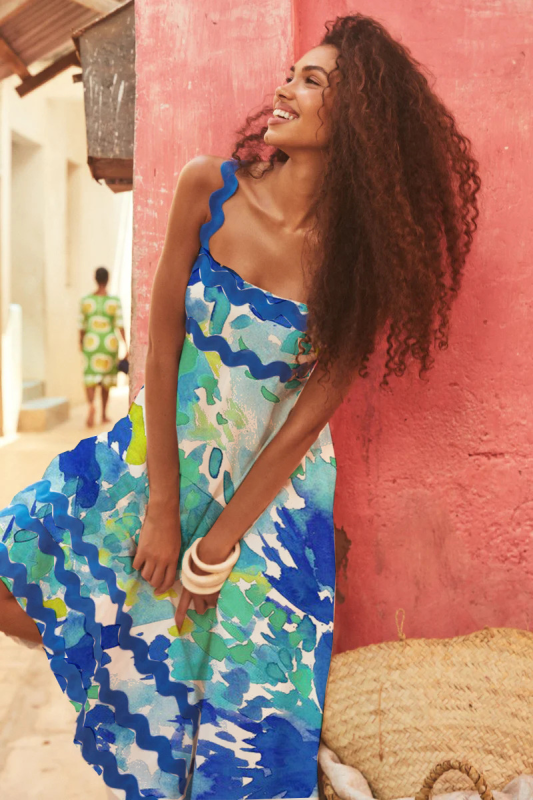 style small floral wave sling a-line dress