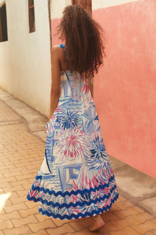 style small floral wave sling a-line dress
