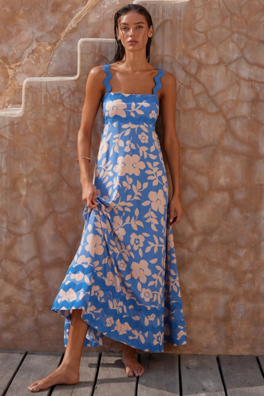 style small floral wave sling a-line dress
