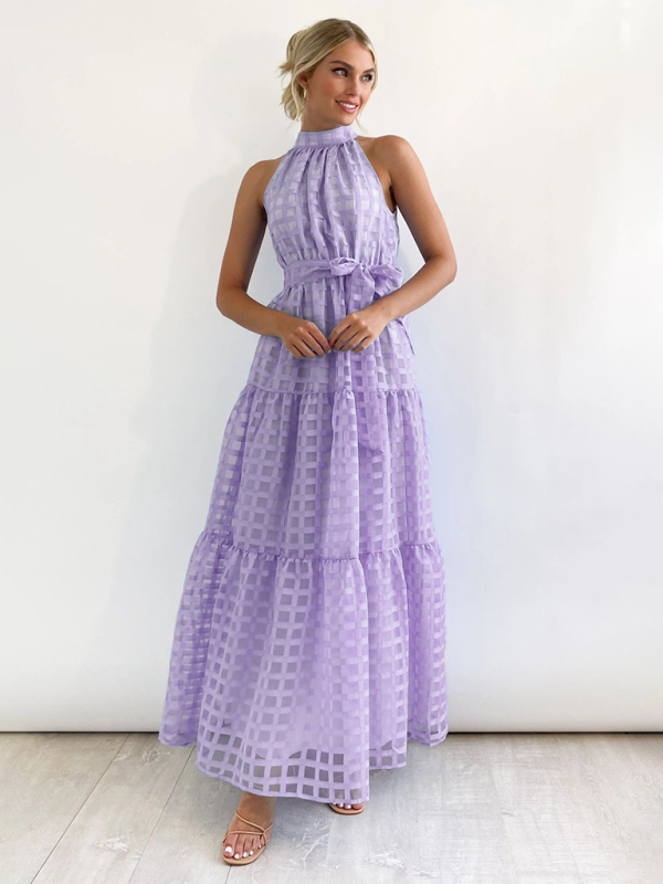 Solid Color Halter Neck Dress