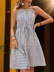 Ladies casual suspender striped dress