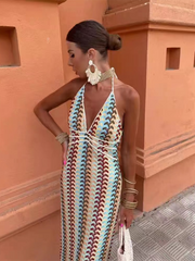 Ladies holiday casual crochet flower suspender dress