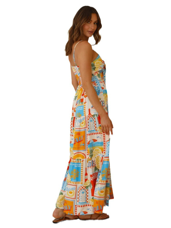 suspender print dress INS loose holiday casual elastic dress