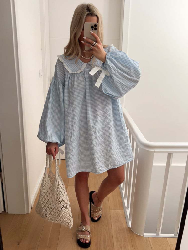 style shirt doll collar long sleeve versatile lantern sleeve dress