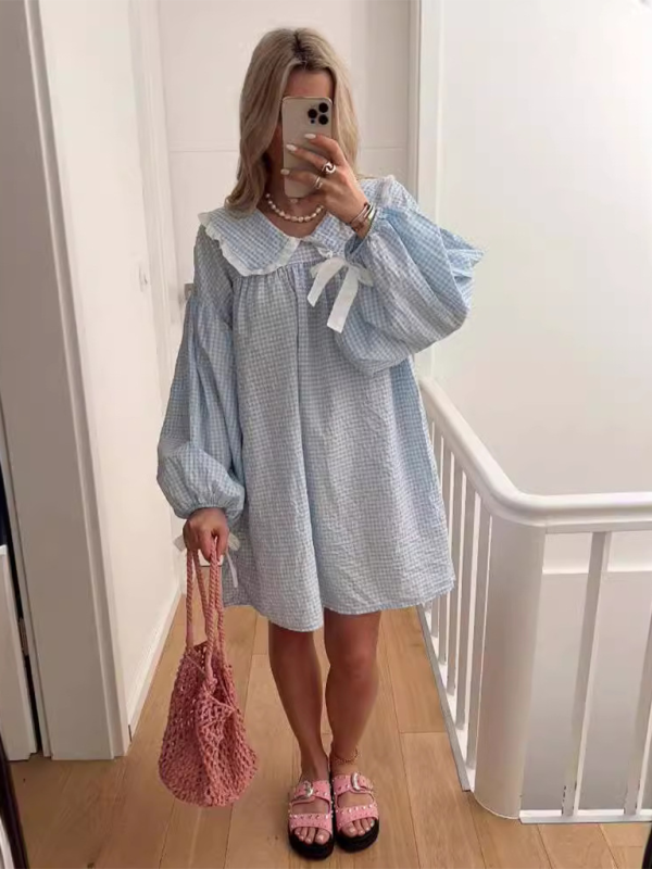 style shirt doll collar long sleeve versatile lantern sleeve dress