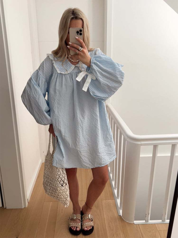 style shirt doll collar long sleeve versatile lantern sleeve dress