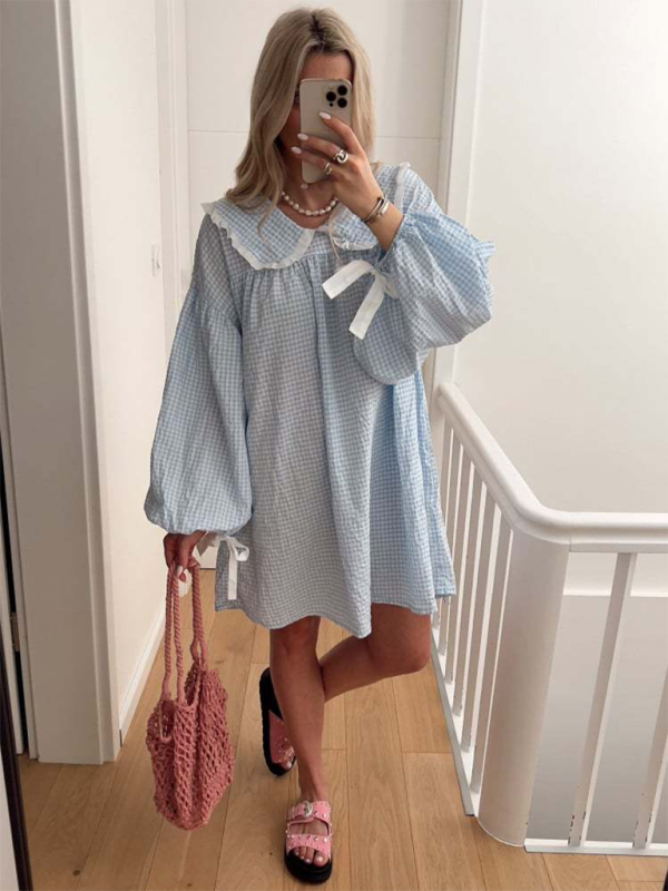 style shirt doll collar long sleeve versatile lantern sleeve dress