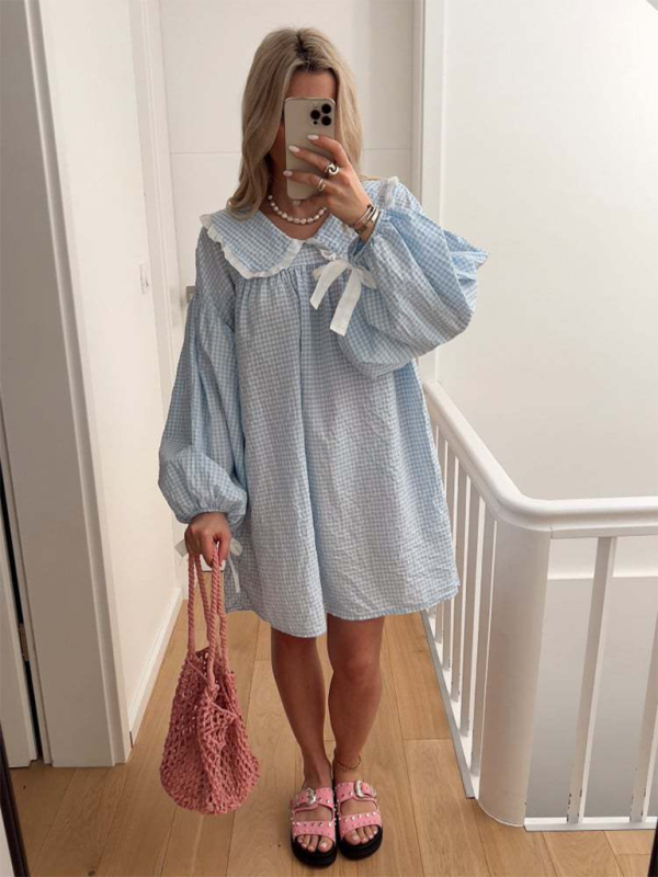 style shirt doll collar long sleeve versatile lantern sleeve dress