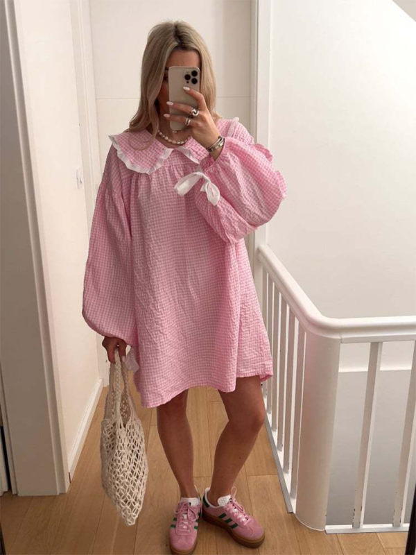 style shirt doll collar long sleeve versatile lantern sleeve dress