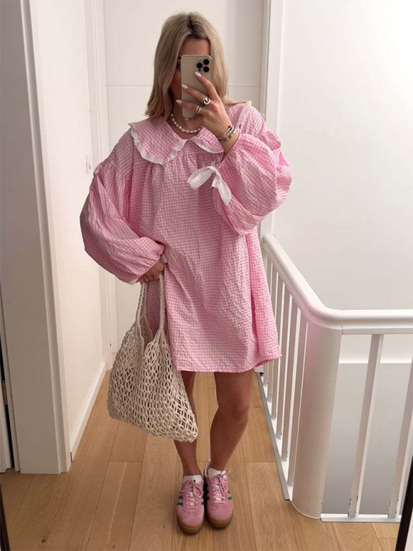 style shirt doll collar long sleeve versatile lantern sleeve dress
