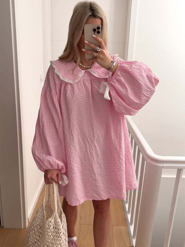 style shirt doll collar long sleeve versatile lantern sleeve dress