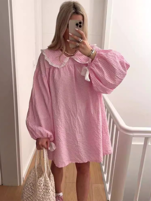 style shirt doll collar long sleeve versatile lantern sleeve dress