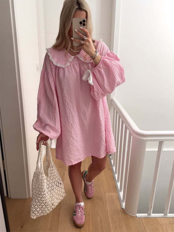 style shirt doll collar long sleeve versatile lantern sleeve dress