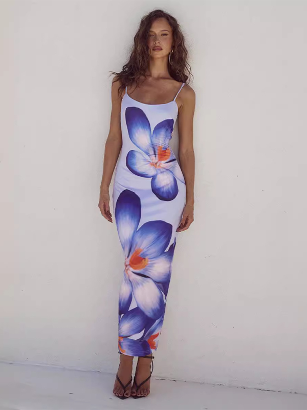 print multi-color temperament sling street style hip dress