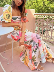 Print Lantern Sleeve Slim Swing Dress