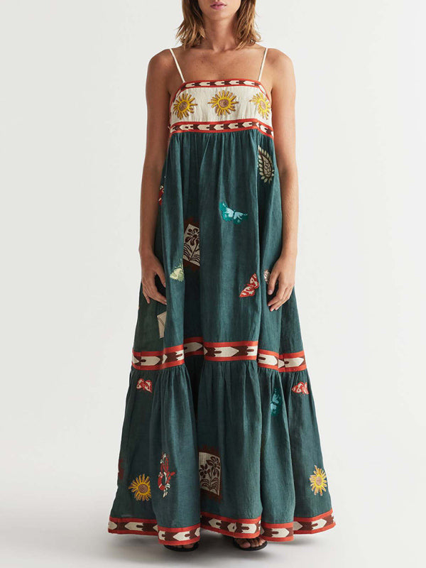 Sexy Suspender Positioning Printed Swing Dress
